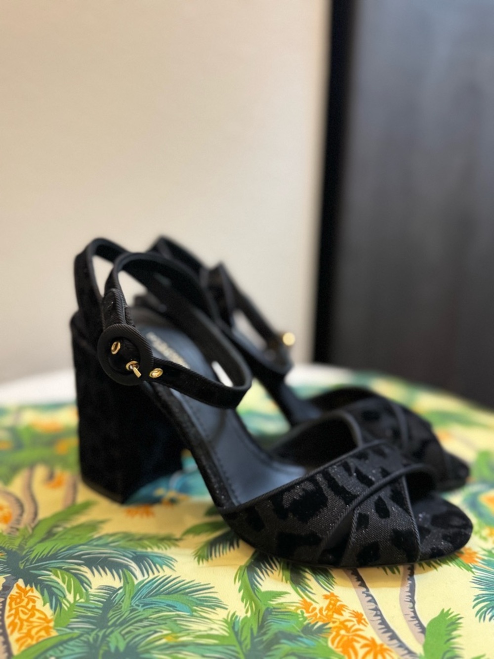 Dolce & Gabbana Black Leopard Print Sandal Heels